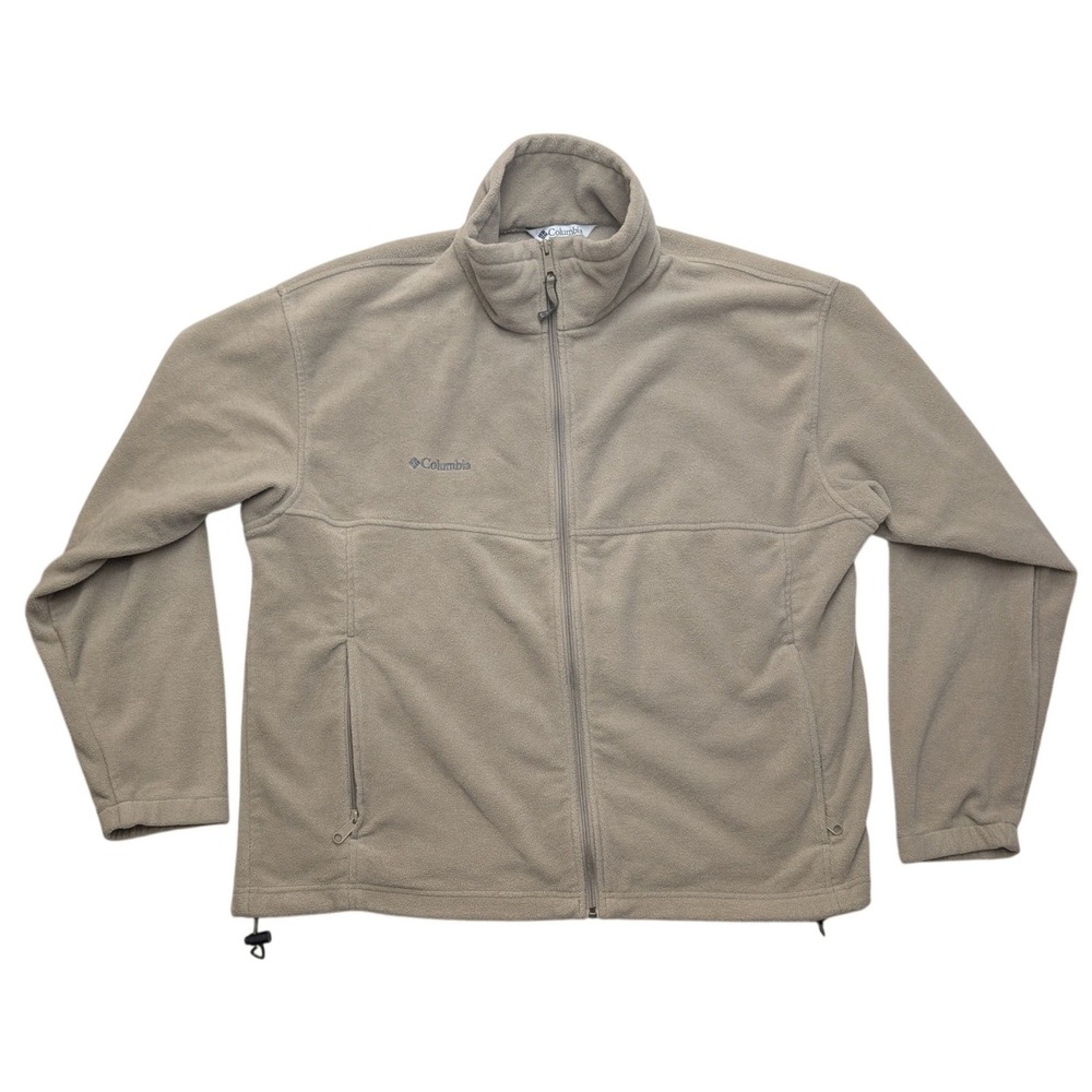 Columbia‎ Fleece Jacket Mens XL Tan Full Zip Mock Neck Outdoor WM6113